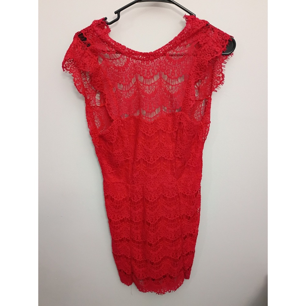 Free People Intimately Galloon Lace Slip Dress Cherry Red Open Back NWT Small